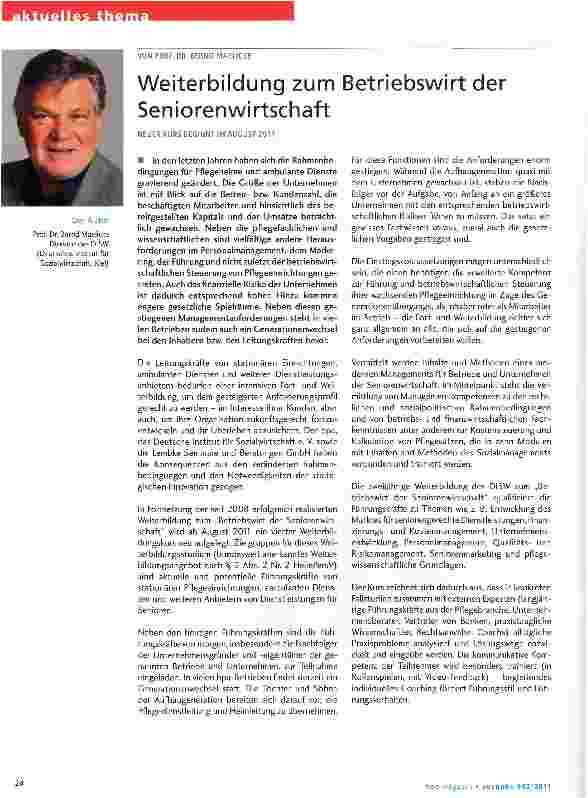 Vorschauseite 1: Weiterbildung zum Betriebswirt der Seniorenwirtschaft