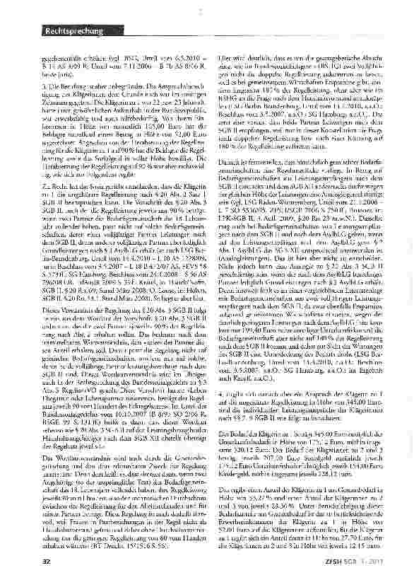 Vorschauseite 2: Bedarfsgemeinschaft einer ALG-II-Empfängerin mit Leistungsberechtigtem nach AsylbLG; Anspruch auf ungekürzte RegelleistungSGB II §20 Abs.2 Satz 1 und Abs.3 AsytbLC§3