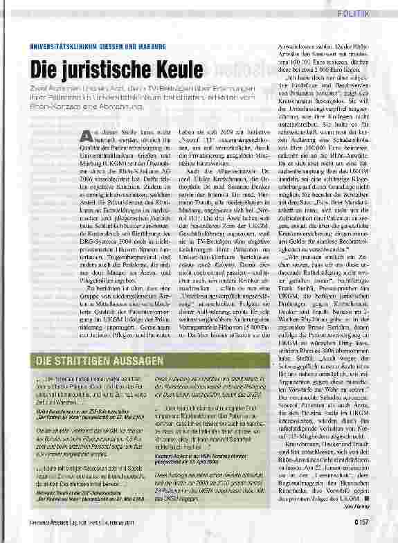 Vorschauseite 1: UNIVERSiTATSKLINIKUM GIESSEN UND MARBURGDie juristische Keule