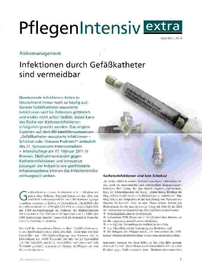 Vorschauseite 1: Infektionen durch Gefäßkatheter sind vermeidbar