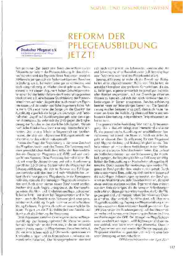 Vorschauseite 1: REFORM DER PFLEGEAUSBILDUNG JETZT!