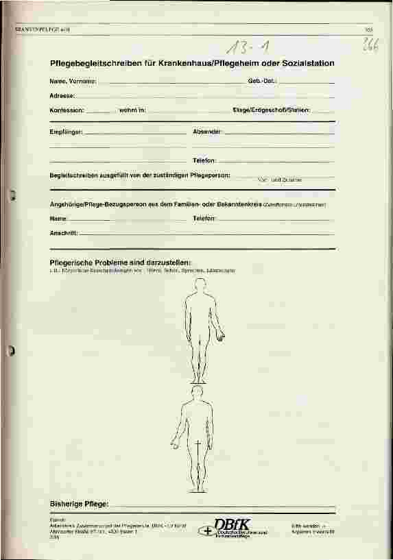 Vorschauseite 1: Pflegebegleitschreiben für Krankenhaus/Pflegeheim oder Sozialstation