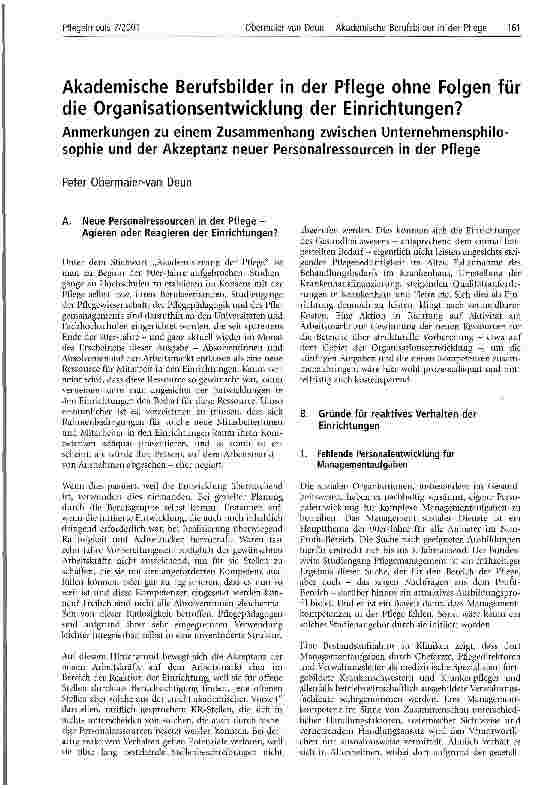 Vorschauseite 1: Akademische Berufsbilder in der Pflege ohne Folgen für die Organisationsentwicklung der Einrichtungen?