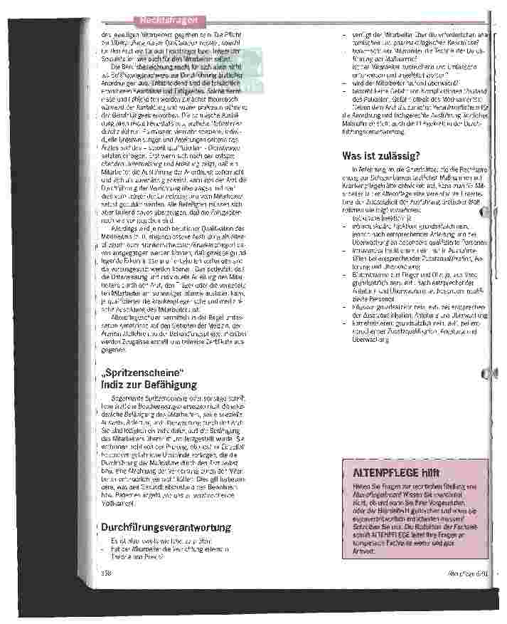 Vorschauseite 2: Das müssen Sie wissen - Fachaufsicht von AltenpflegerInnen über andere Mitarbeiter ist rechtlich nicht geregelt/Spritzen: Keine Pflicht
