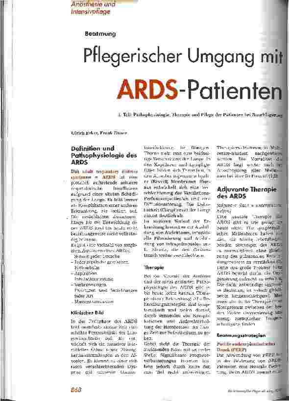 Vorschauseite 1: Pflegerischer Umgang mit ARDS-Patienten 1. Teil: Pathophysiologie, Therapie und Pflege der Patienten bei Bauchlagerung
