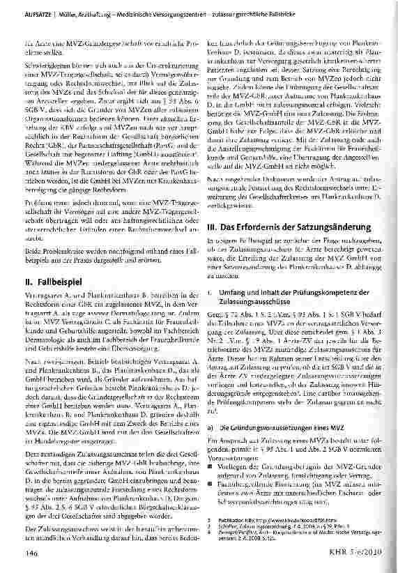 Vorschauseite 2: Medizinische Versorgungszentren - zulassungsrechtliche Fallstricke rund um Gründungsberechtigung, Gesamtrechtsnachfolge und Rechtsformwechsel