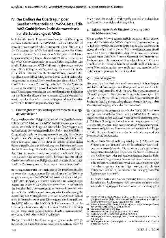 Vorschauseite 4: Medizinische Versorgungszentren - zulassungsrechtliche Fallstricke rund um Gründungsberechtigung, Gesamtrechtsnachfolge und Rechtsformwechsel