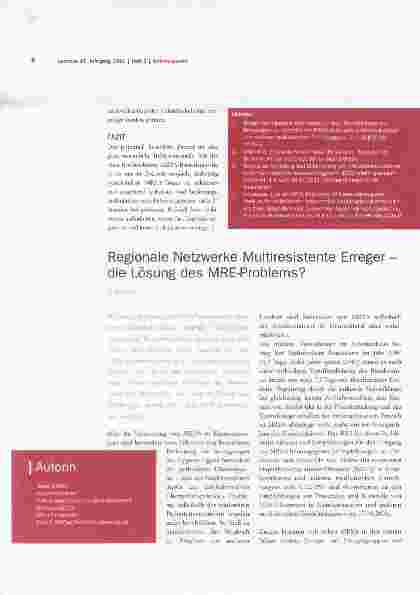 Vorschauseite 1: Regionale Netzwerke Multiresistente Erreger die Lösung des MRE-Problems?