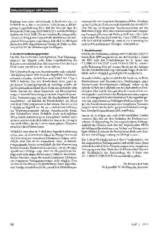 Vorschauseite 2: Vergütungsanspruch bei Aufrechnung aus nachträglichem Einbehalt von Anschubmitteln SGBV§140d