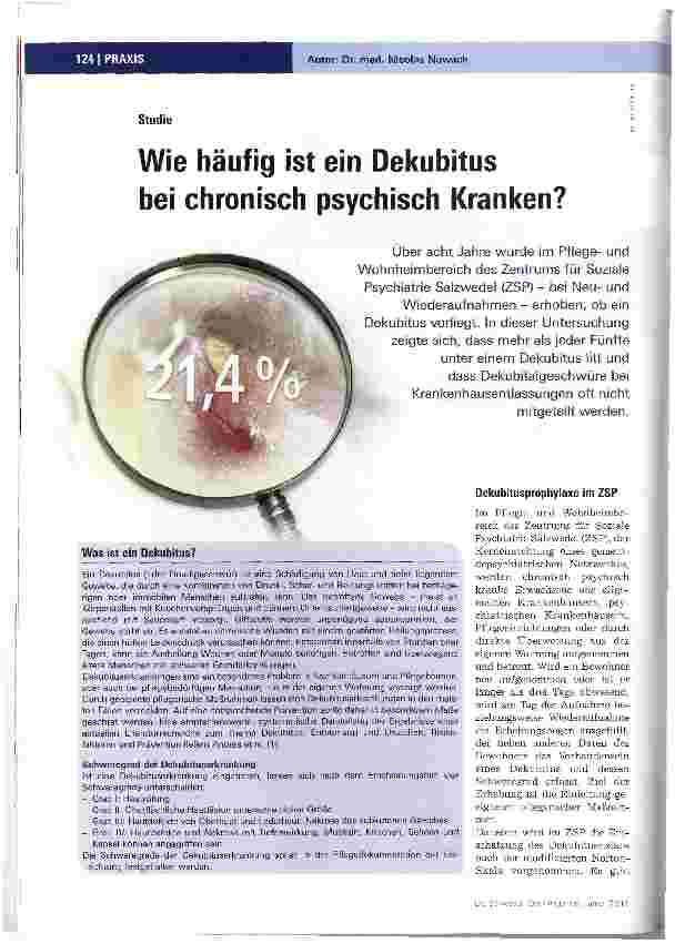 Vorschauseite 1: StudieWie häufig ist ein Dekubitusbei chronisch psychisch Kranken?
