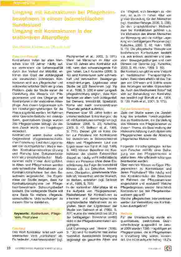 Vorschauseite 1: Umgang mit Kontrakturen bei Pflegeheimbewohnern in einem österreichischen BundeslandUmgang mit Kontrakturen in der stationären Altenpflege