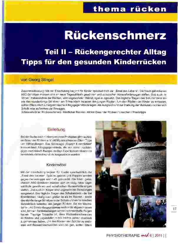 Vorschauseite 1: RückenschmerzTeil II - Rückengerechter Alltag Tipps für den gesunden Kinderrücken