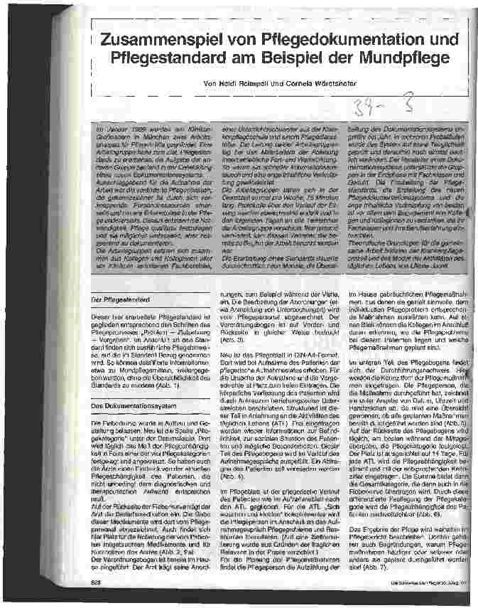 Vorschauseite 1: Zusammenspiel von Pflegedokumentation und Pflegestandard am Beispiel der Mundpflege