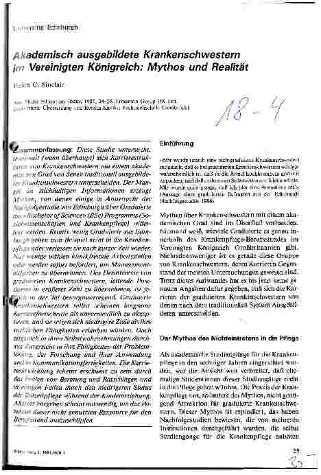 Vorschauseite 1: Akademisch ausgebildete Krankenschwestern im Vereinigten Königreich: Mythos und Realität
