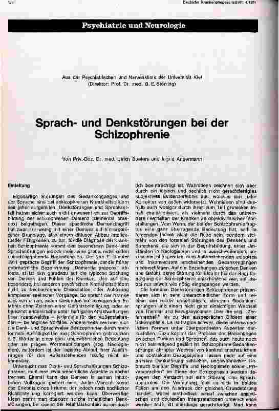 Vorschauseite 1: Sprachund Denkstörungen bei der Schizophrenie