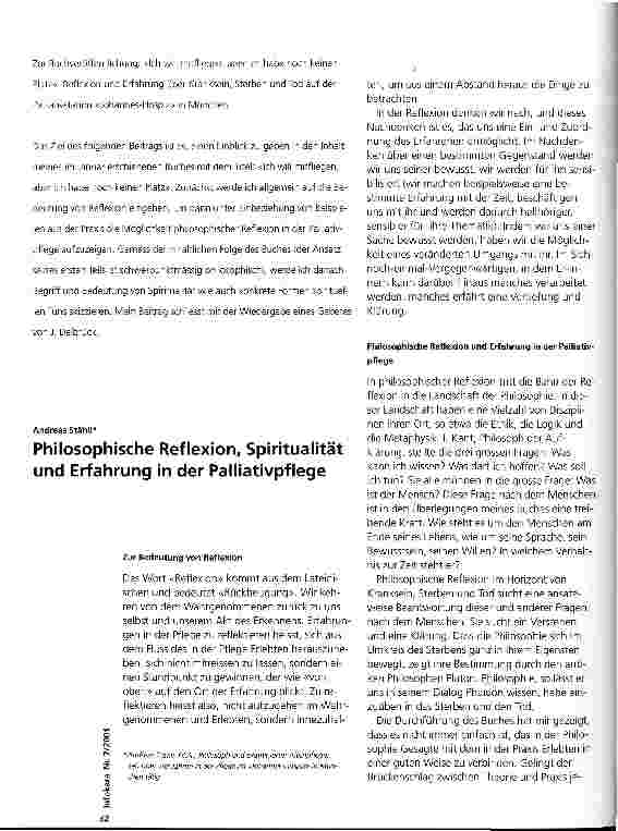 Vorschauseite 1: Philosophische Reflexion, Spiritualität und Erfahrung in der Palliativpflege