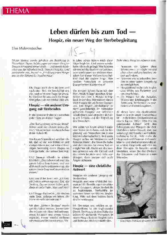 Vorschauseite 1: Leben dürfen bis zum Tod - Hospiz, ein neuer Weg der Sterbebegleitung