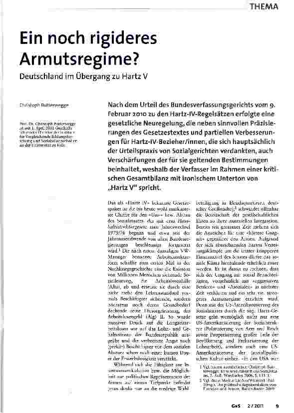 Vorschauseite 1: Ein noch rigideres Armutsregime?