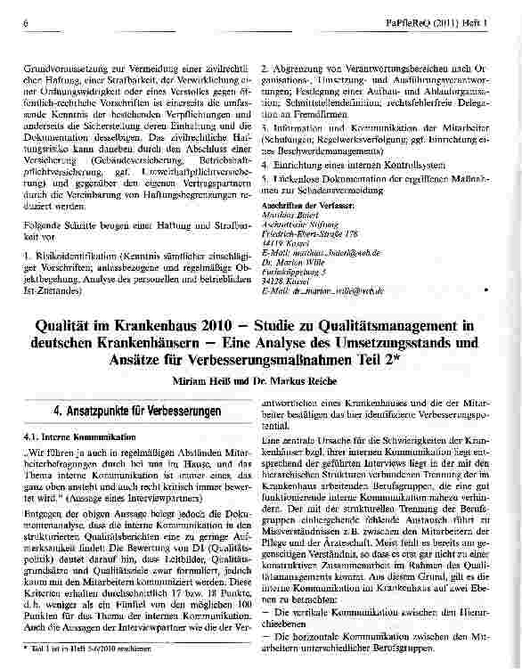 Vorschauseite 1: Qualität im Krankenhaus 2010 — Studie zu Qualitätsmanagement indeutschen Krankenhäusern — Eine Analyse des Umsetzungsstands undAnsätze für Verbesserungsmaßnahmen Teil 2