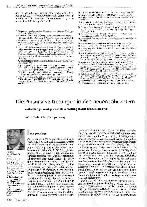 Vorschauseite 1: Die Personalvertretungen in den neuen JobcenternVerfassungsund personalvertretungsrechtliches Neuland