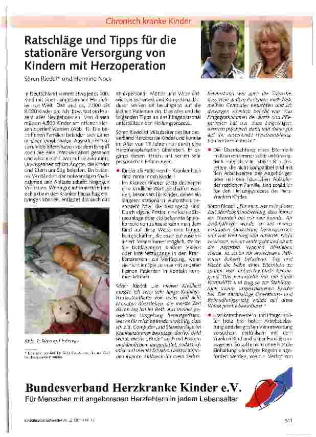Vorschauseite 1: Ratschläge und Tipps für die stationäre Versorgung von Kindern mit Herzoperation