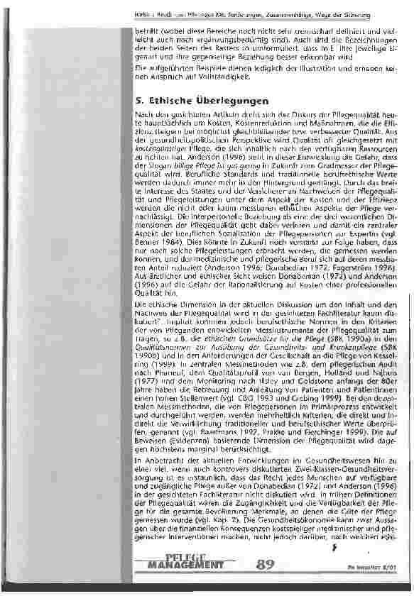 Vorschauseite 5: Pflegequalität: Forderungen, Zusammenhänge, Wege der Sicherung Eine Literaturstudie