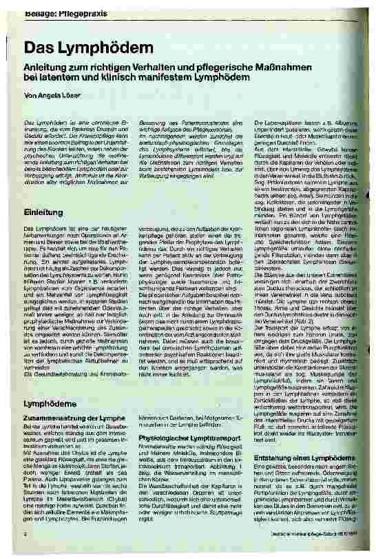Vorschauseite 1: Das Lymphödem - Anleitungen zum richtigen Verhalten und pflegerische Maßnahmen bei latentem und klinisch manifestem Lymphödem