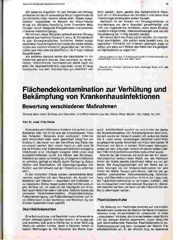 Vorschauseite 1: Flächendekontamination zur Verhütung und Bekämpfung von Krankenhausinfektionen - Bewertung verschiedener Maßnahmen