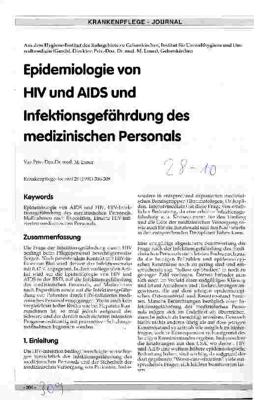 Vorschauseite 1: Epidemiologie von HIV und AIDS und Infektionsgefährdung des medizinischen Personals