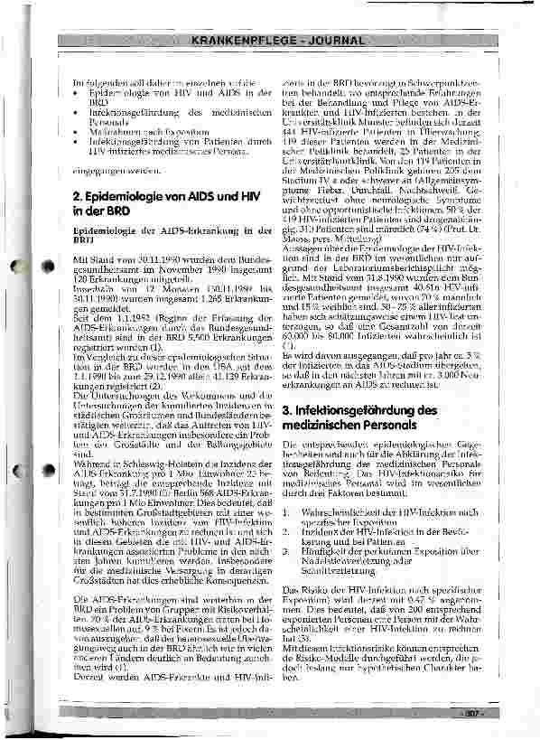 Vorschauseite 2: Epidemiologie von HIV und AIDS und Infektionsgefährdung des medizinischen Personals