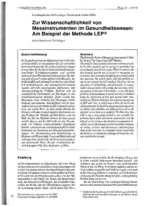 Vorschauseite 1: Zur Wissenschaftlichkeit von Messinstrumenten im Gesundheitswesen Am Beispiel der Methode LEP