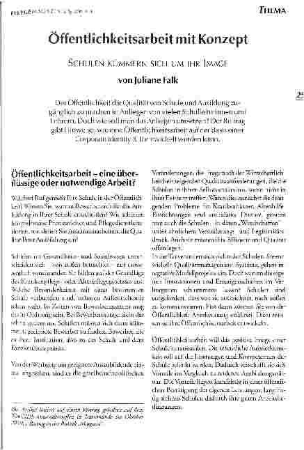 Vorschauseite 1: Öffentlichkeitsarbeit mit Konzept Schulen kümmern sich um ihre Image