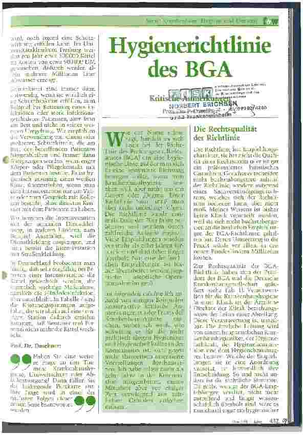 Vorschauseite 1: Hygienerichtlinien des BGA Kritische Anmerkungen