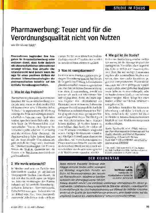 Vorschauseite 1: Pharmawerbung: Teuer und für die Verordnungsqualität nicht von Nutzen