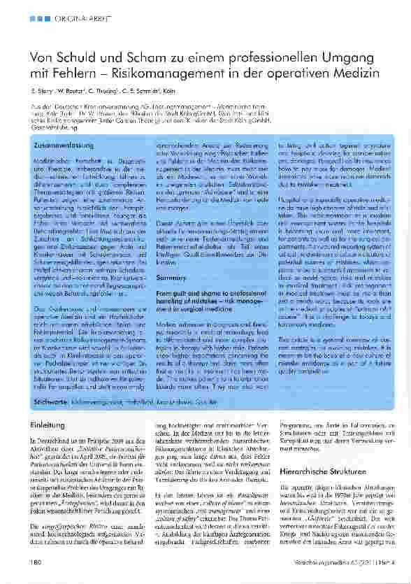 Vorschauseite 1: Von Schuld und Scham zu einem professionellen Umgang mit Fehlern - Risikomanagement in der operativen Medizin