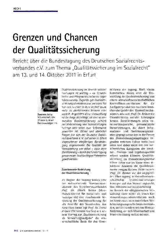 Vorschauseite 1: Grenzen und Chancen der Qualitätssicherung Bericht über die Bundestagung des Deutschen Sozialrechtsverbandes e. V. zum Thema „Qualitätssicherung im Sozialrecht am 13. und 14. Okto…