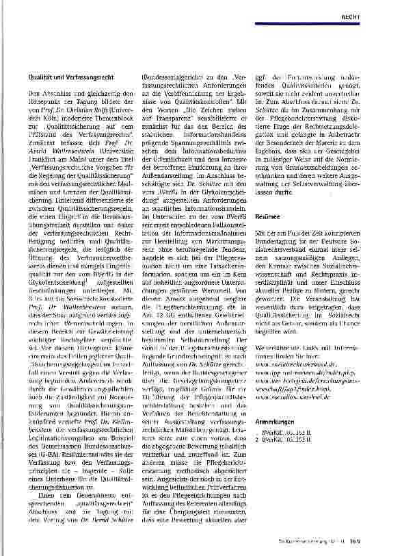 Vorschauseite 4: Grenzen und Chancen der Qualitätssicherung Bericht über die Bundestagung des Deutschen Sozialrechtsverbandes e. V. zum Thema „Qualitätssicherung im Sozialrecht am 13. und 14. Okto…