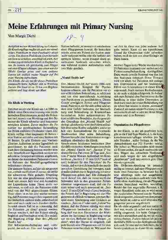Vorschauseite 1: Meine Erfahrungen mit Primary Nursing