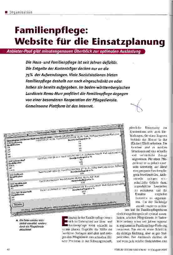 Vorschauseite 1: Familienpflege: Website für die Einsatzplanung Anbieter-Pool gibt minutengenauen Überblick zur optimalen Auslastung
