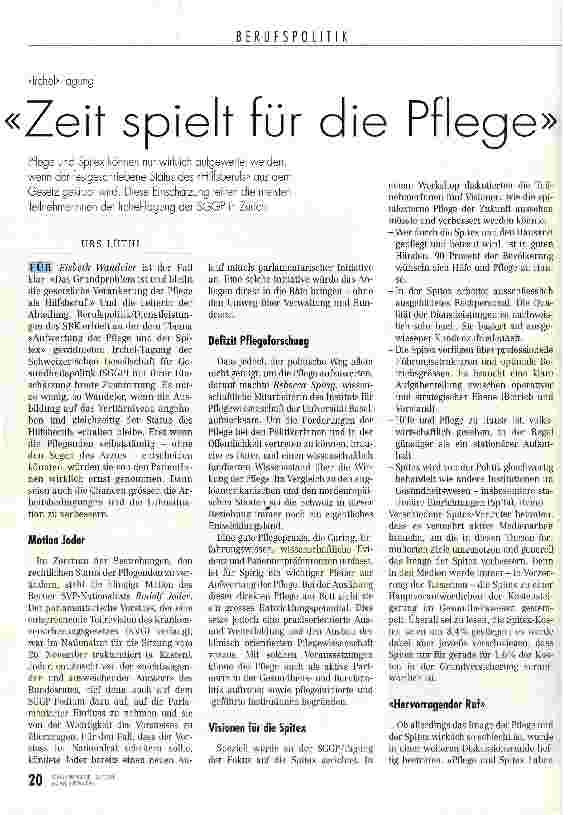 Vorschauseite 1: Zeit spielt für die Pflege Irchel-Tagung
