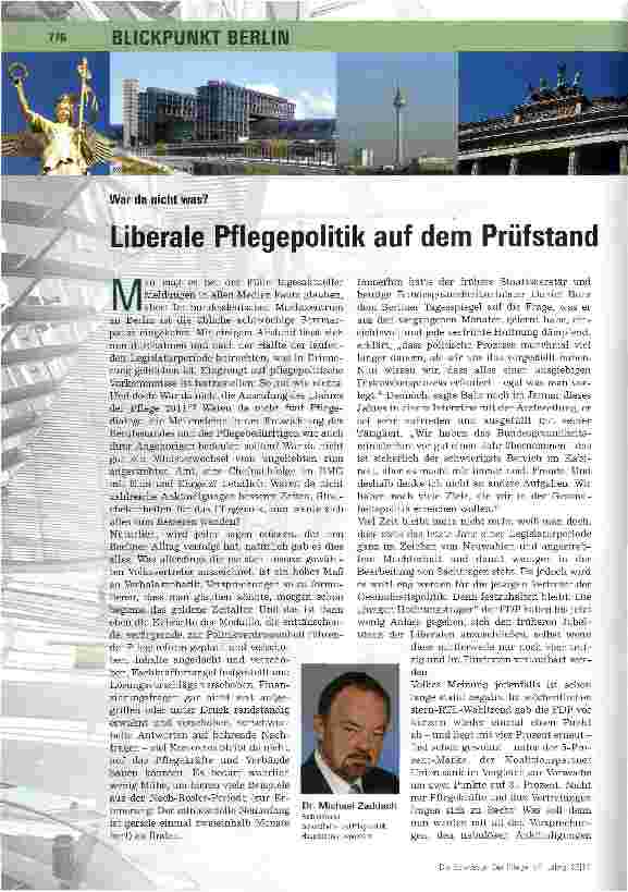 Vorschauseite 1: Liberale Pflegepolitik auf dem Prüfstand