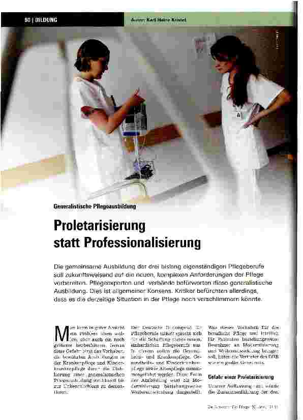 Vorschauseite 1: Generalistische PflegeausbildungProletarisierung statt Professionalisierung