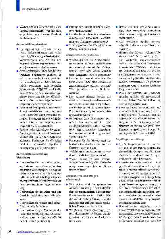Vorschauseite 2: Der „Quick Question GuideDie richtigen Fragen zu wichtigen Themengebieten der Arzneimittelinformation