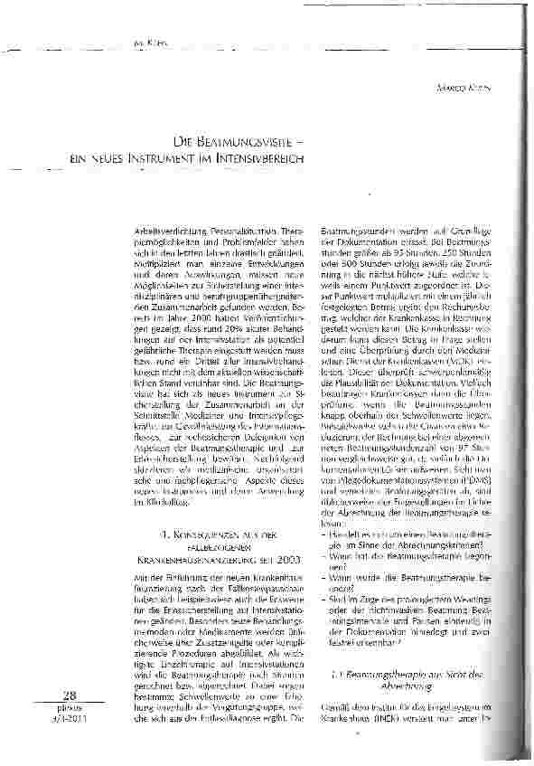 Vorschauseite 1: DIE BEATMUNGSVISITE -EIN NEUES INSTRUMENT IM INTENSIVBEREICH