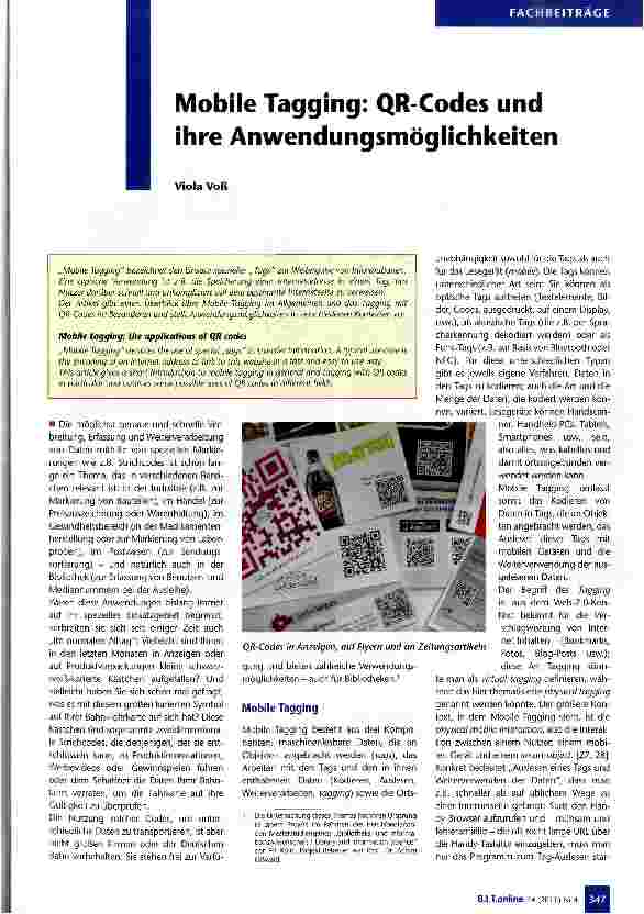 Vorschauseite 1: Mobile Tagging: QR-Codes und ihre Anwendungsmöglichkeiten