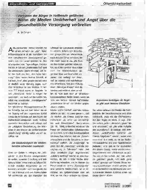 Vorschauseite 1: Vertrauen der Bürger in Heilberufe gefährdet:Wenn die Medien Unsicherheit und Angst über die gesundheitliche Versorgung verbreiten