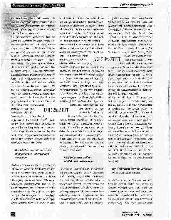 Vorschauseite 3: Vertrauen der Bürger in Heilberufe gefährdet:Wenn die Medien Unsicherheit und Angst über die gesundheitliche Versorgung verbreiten