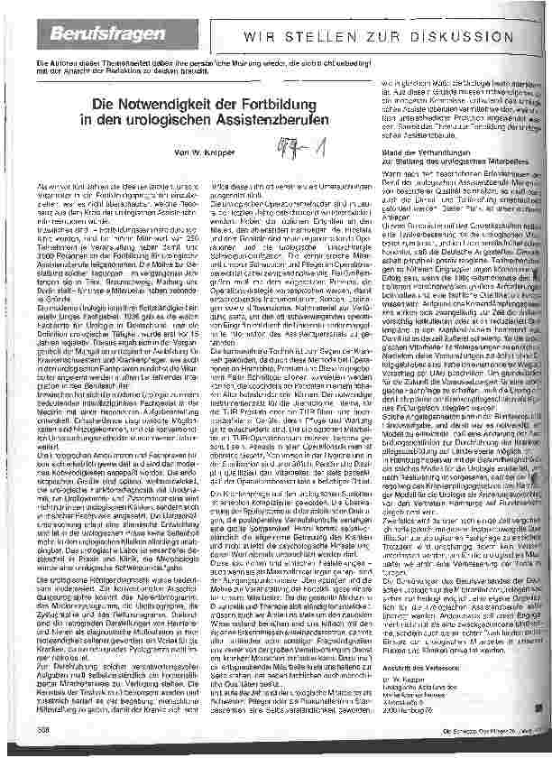 Vorschauseite 1: Die Notwendigkeit der Fortbildung in den urologischen Assistenzberufen