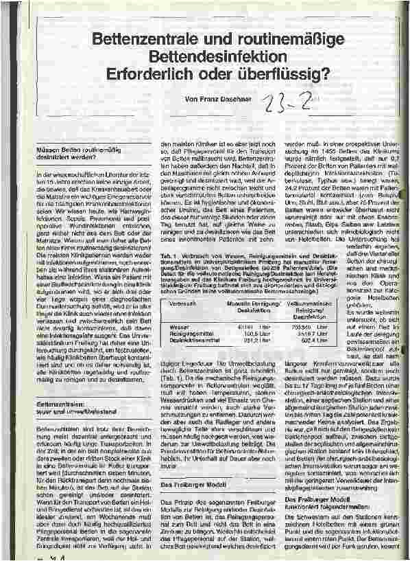 Vorschauseite 1: Bettenzentrale und routinemäßige Bettendesinfektion Erforderlich oder überflüssig?