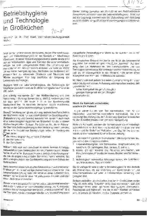 Vorschauseite 1: Betriebshygiene und Technologie in Großküchen